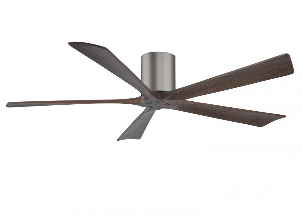 Irene-5H five-blade flush mount paddle fan in Brushed Pewter finish with 60” solid walnut tone b