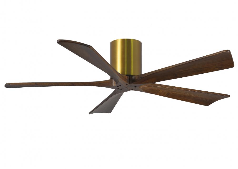 Irene-5H five-blade flush mount paddle fan in Brushed Brass finish with 52” solid walnut tone bl