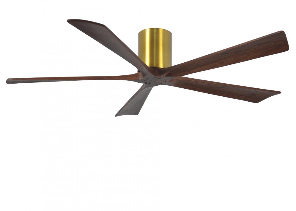 Irene-5H five-blade flush mount paddle fan in Brushed Brass finish with 60” solid walnut tone bl