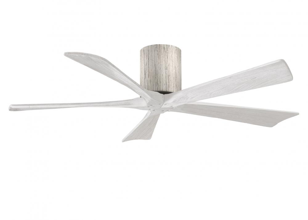 Irene-5H five-blade flush mount paddle fan in Barn Wood finish with 52” solid matte white wood b