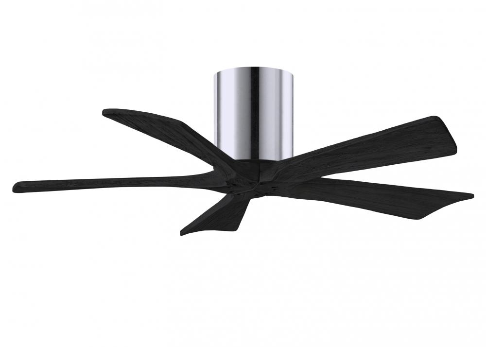Irene-5H five-blade flush mount paddle fan in Polished Chrome finish with 42” solid matte black
