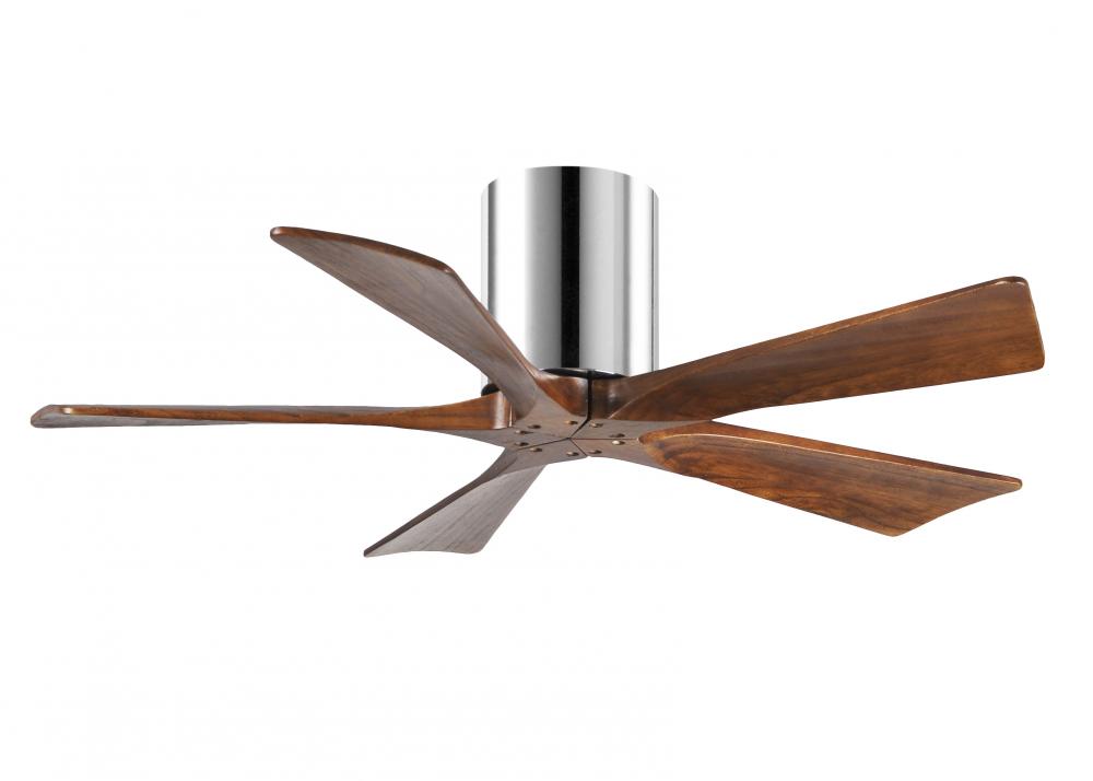 Irene-5H five-blade flush mount paddle fan in Polished Chrome finish with 42” solid walnut tone