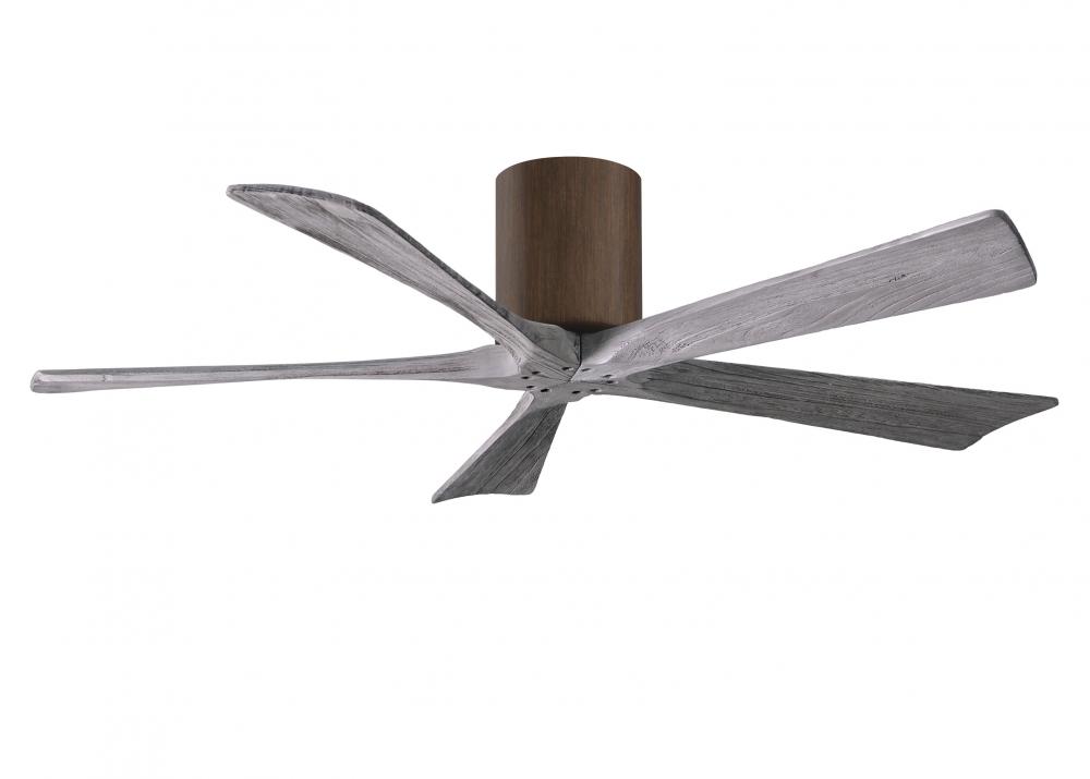 Irene-5H five-blade flush mount paddle fan in Walnut finish with 52” solid barn wood tone blades