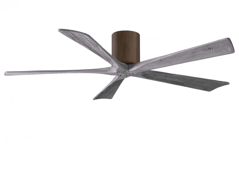 Irene-5H five-blade flush mount paddle fan in Walnut finish with 60” solid barn wood tone blades
