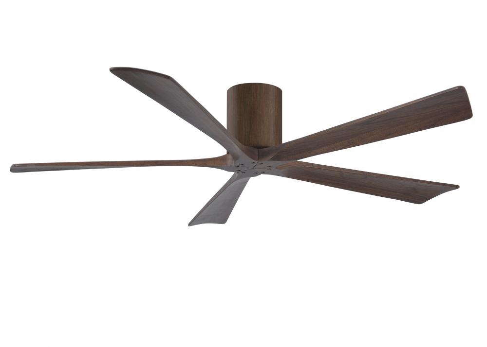 Irene-5H five-blade flush mount paddle fan in Walnut finish with 60” solid walnut tone blades. 