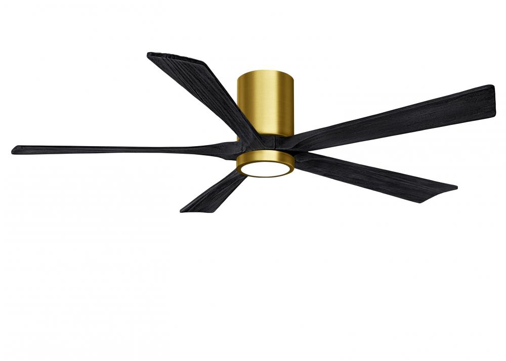 IR5HLK five-blade flush mount paddle fan in Brushed Brass finish with 60” solid barn wood tone b