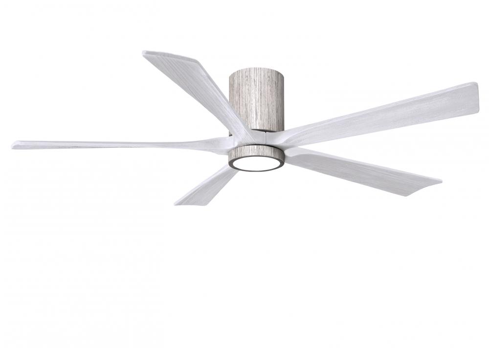 IR5HLK five-blade flush mount paddle fan in Barn Wood finish with 60” solid matte white wood bla