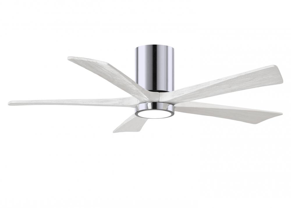IR5HLK five-blade flush mount paddle fan in Polished Chrome finish with 52” solid matte white wo