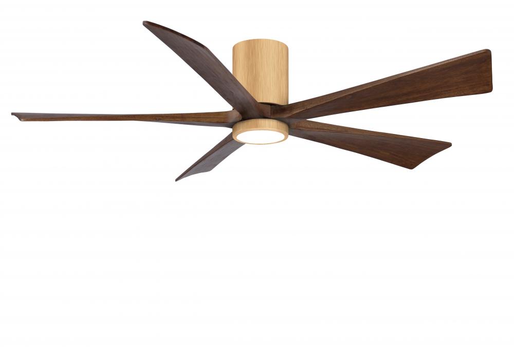 IR5HLK five-blade flush mount paddle fan in Light Maple finish with 60” solid Walnut  blades and