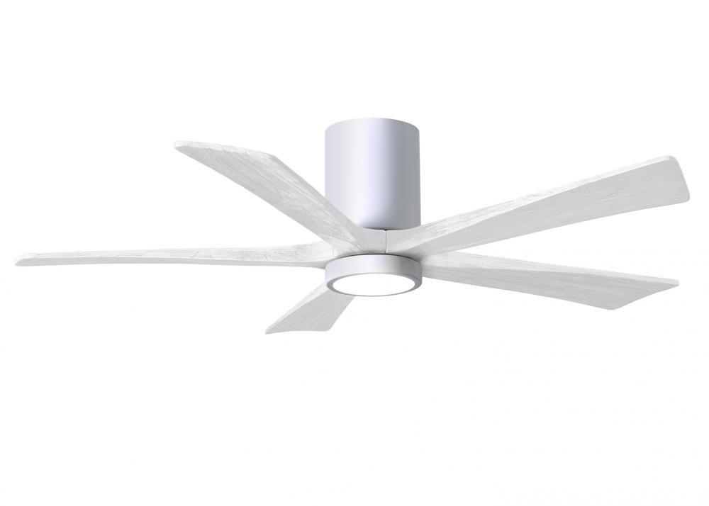 IR5HLK five-blade flush mount paddle fan in Gloss White finish with 52” solid matte white wood b