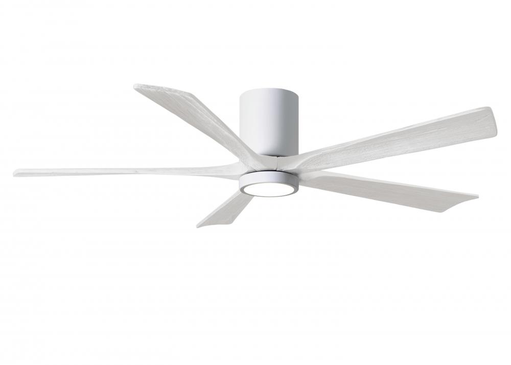 IR5HLK five-blade flush mount paddle fan in Gloss White finish with 60” solid matte white wood b