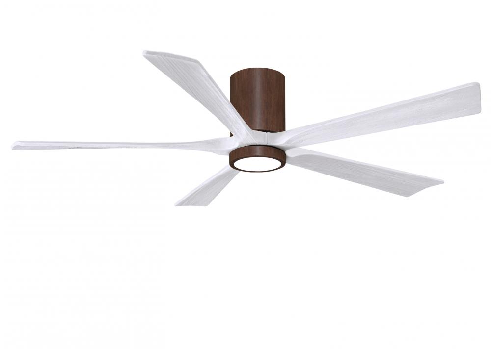 IR5HLK five-blade flush mount paddle fan in Walnut finish with 60” solid matte white wood blades