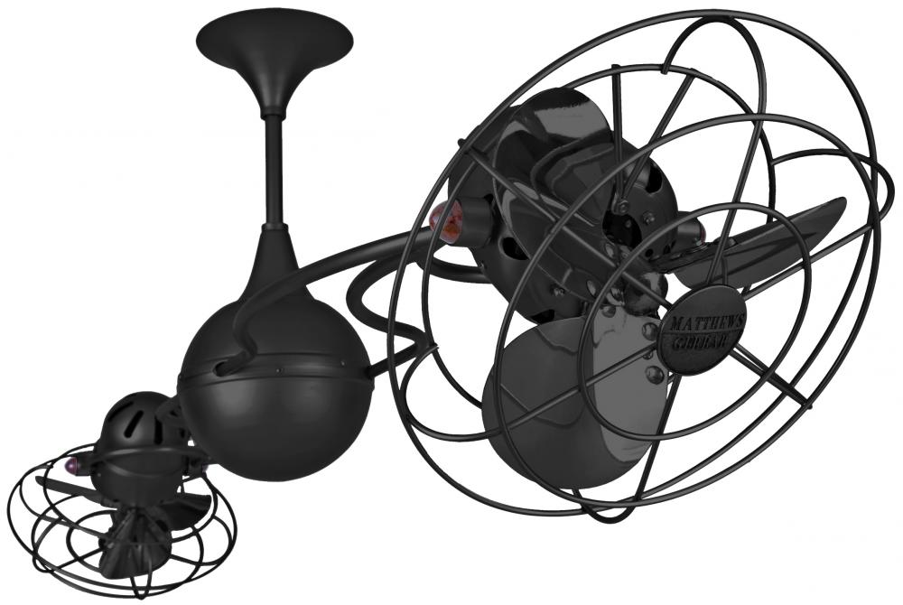Italo Ventania 360° dual headed rotational ceiling fan in Matte Black finish with metal blades.