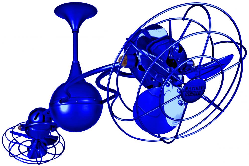 Italo Ventania 360° dual headed rotational ceiling fan in Safira (Blue) finish with metal blades.