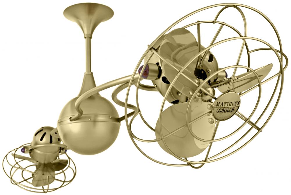 Italo Ventania 360° dual headed rotational ceiling fan in brushed brass finish with metal blades.