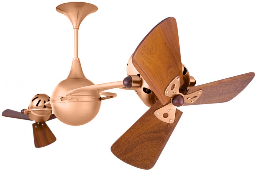 Italo Ventania 360° dual headed rotational ceiling fan in brushed copper finish with solid sustai