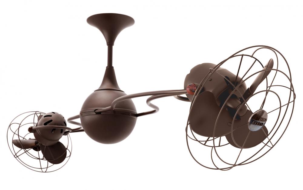Italo Ventania 360° dual headed rotational ceiling fan in bronzette finish with metal blades.