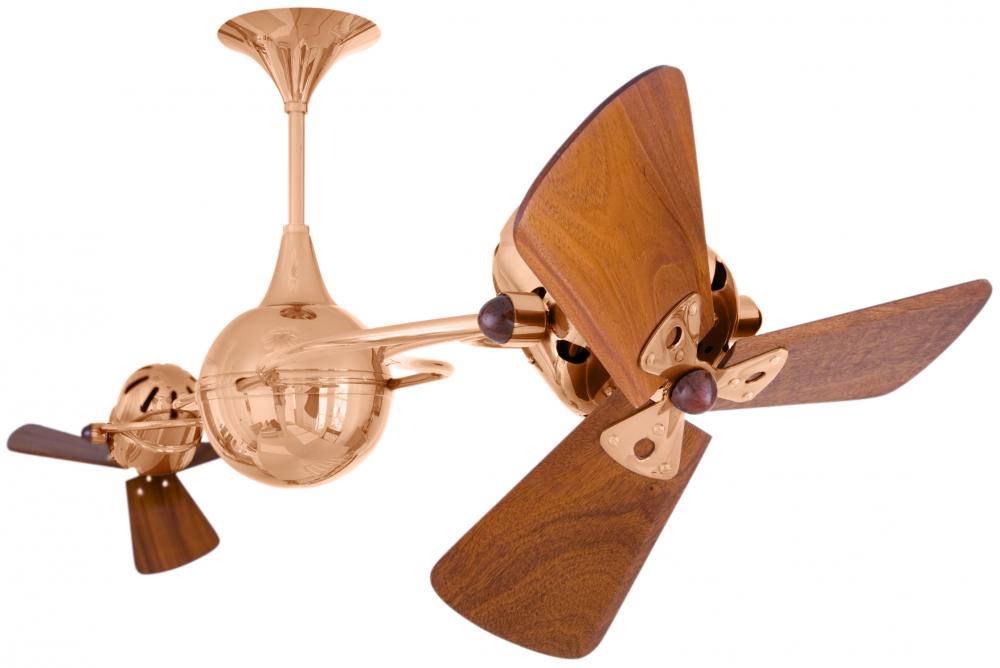 Italo Ventania 360° dual headed rotational ceiling fan in polished copper finish with solid susta