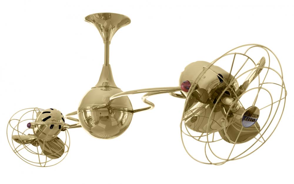 Italo Ventania 360° dual headed rotational ceiling fan in polished brass finish with metal blades
