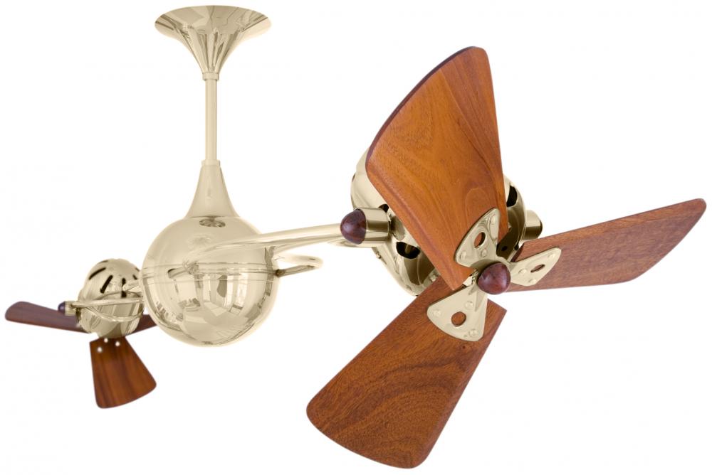 Italo Ventania 360° dual headed rotational ceiling fan in polished brass finish with solid sustai