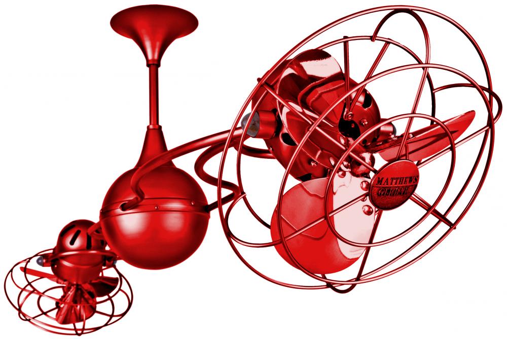 Italo Ventania 360° dual headed rotational ceiling fan in Rubi (Red) finish with metal blades.