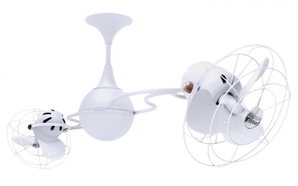 Italo Ventania 360° dual headed rotational ceiling fan in gloss white finish with metal blades.