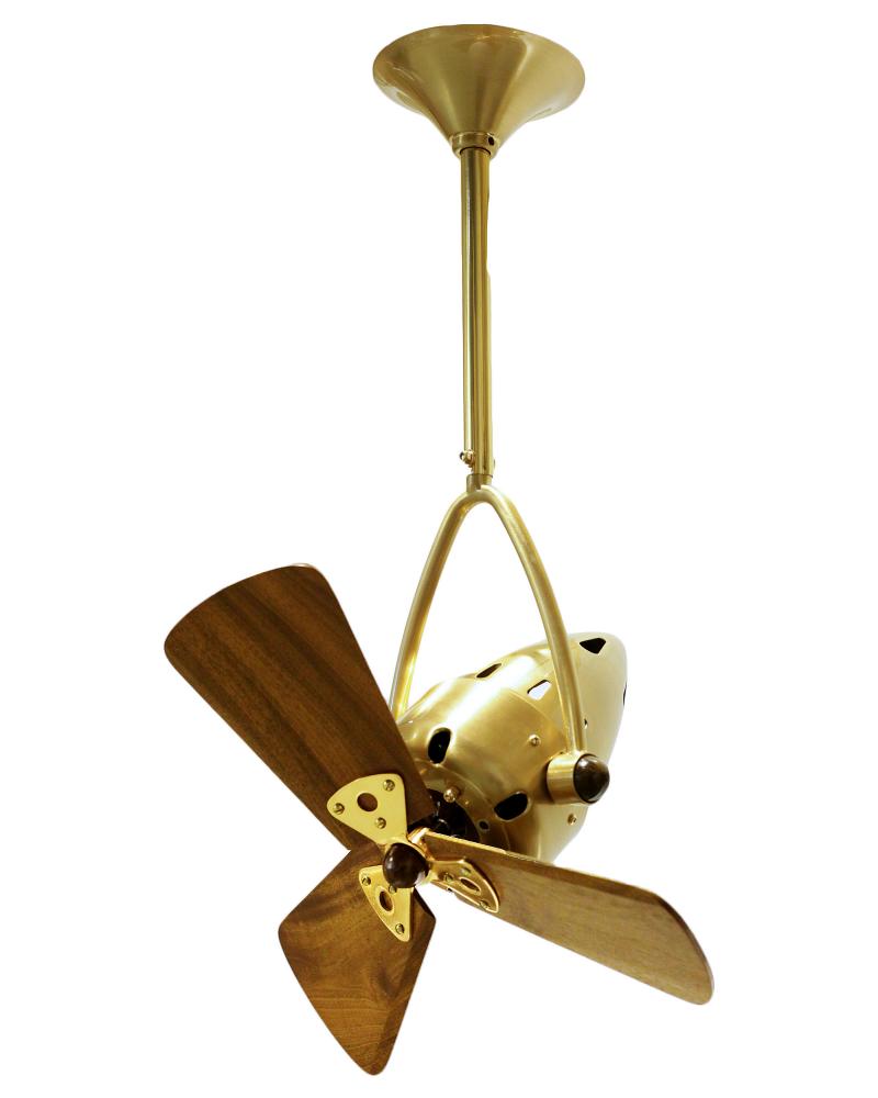 Jarold Direcional ceiling fan in Brushed Brass finish with solid sustainable mahogany wood blades.
