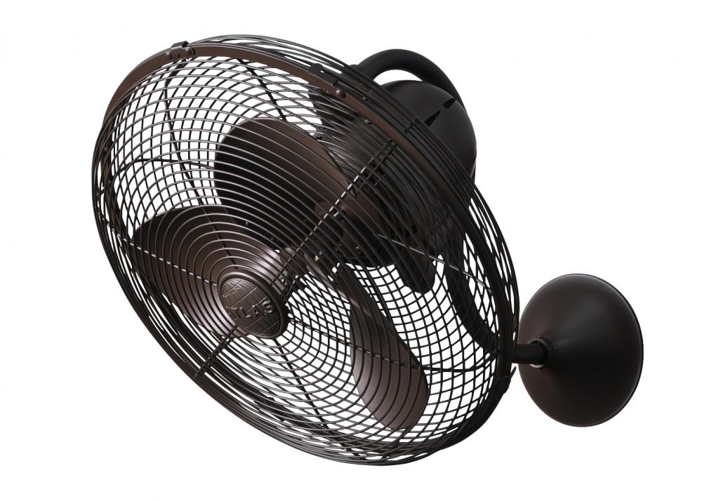 Laura 90° oscillating 3-speed wall fan in textured bronzed finish.