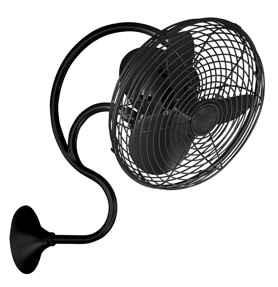 Melody 3-speed oscillating wall-mounted Art Nouveau style fan in matte black finish.