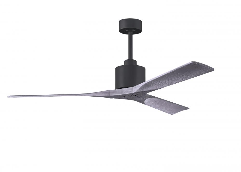 Nan 6-speed ceiling fan in Matte Black finish with 60” solid barn wood tone wood blades