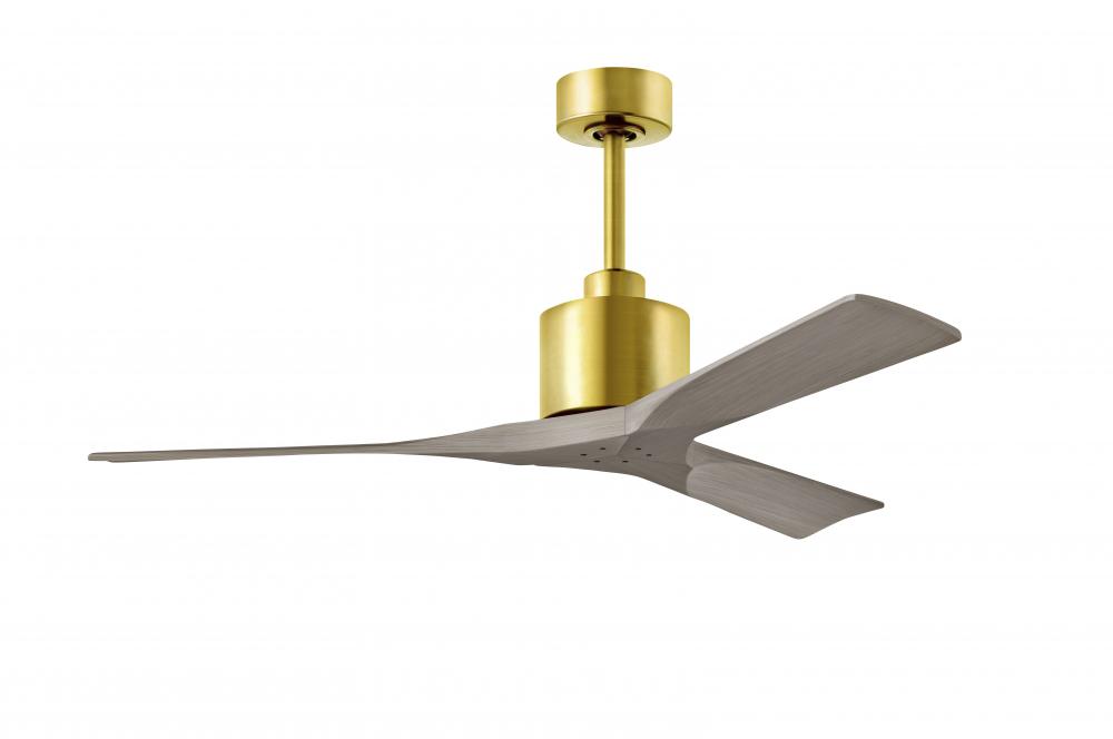 Nan 6-speed ceiling fan in Brushed Brass finish with 52” solid gray ash tone wood blades