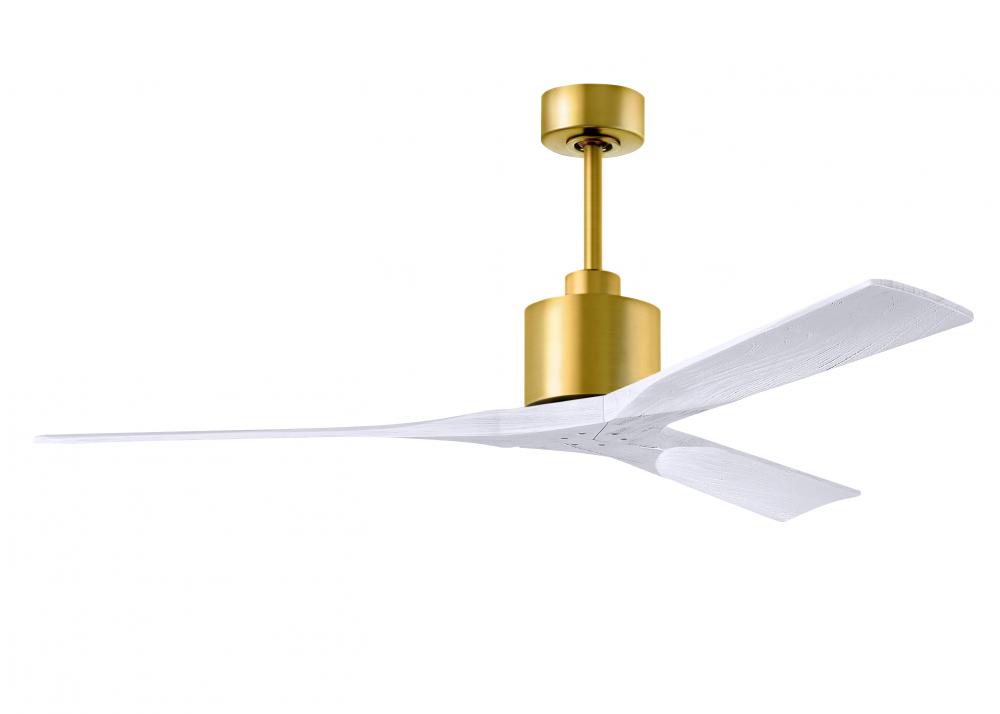 Nan 6-speed ceiling fan in Brushed Brass finish with 60” solid matte white wood blades