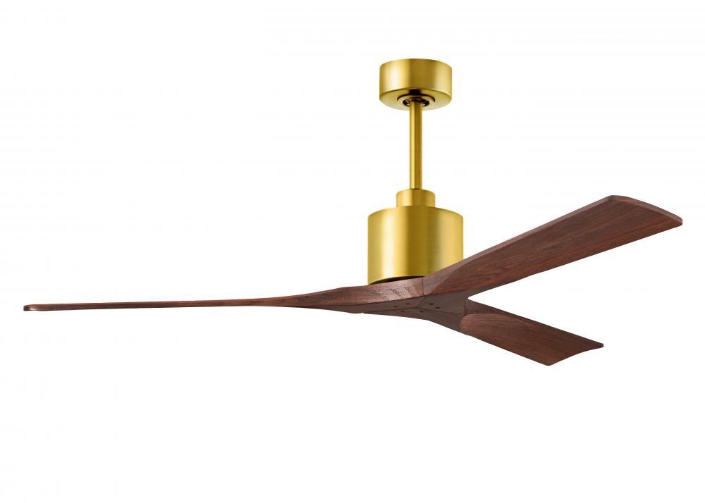 Nan 6-speed ceiling fan in Brushed Brass finish with 60” solid walnut tone wood blades