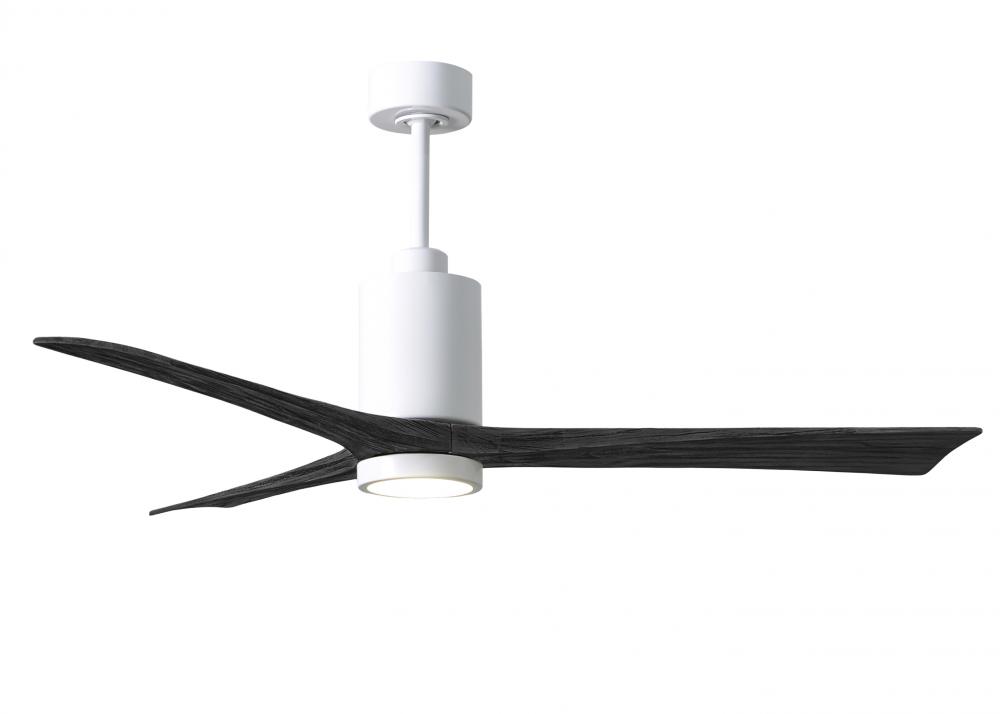 Patricia-3 three-blade ceiling fan in Gloss White finish with 60” solid matte black wood blades