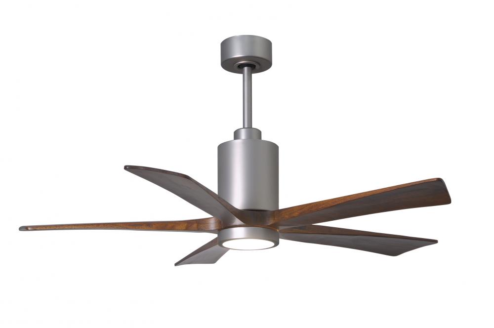 Patricia-5 five-blade ceiling fan in Brushed Nickel finish with 52” solid walnut tone blades and