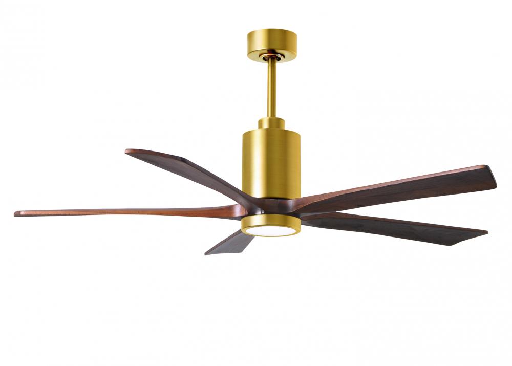 Patricia-5 five-blade ceiling fan in Brushed Brass finish with 60” solid walnut tone blades and