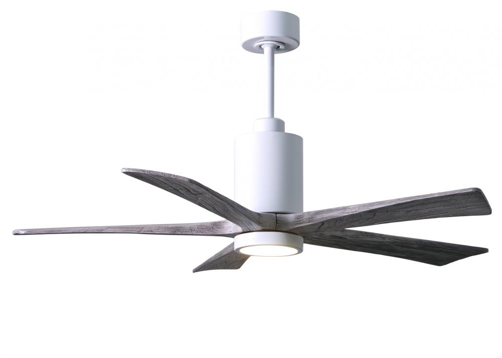 Patricia-5 five-blade ceiling fan in Gloss White finish with 52” solid barn wood tone blades and