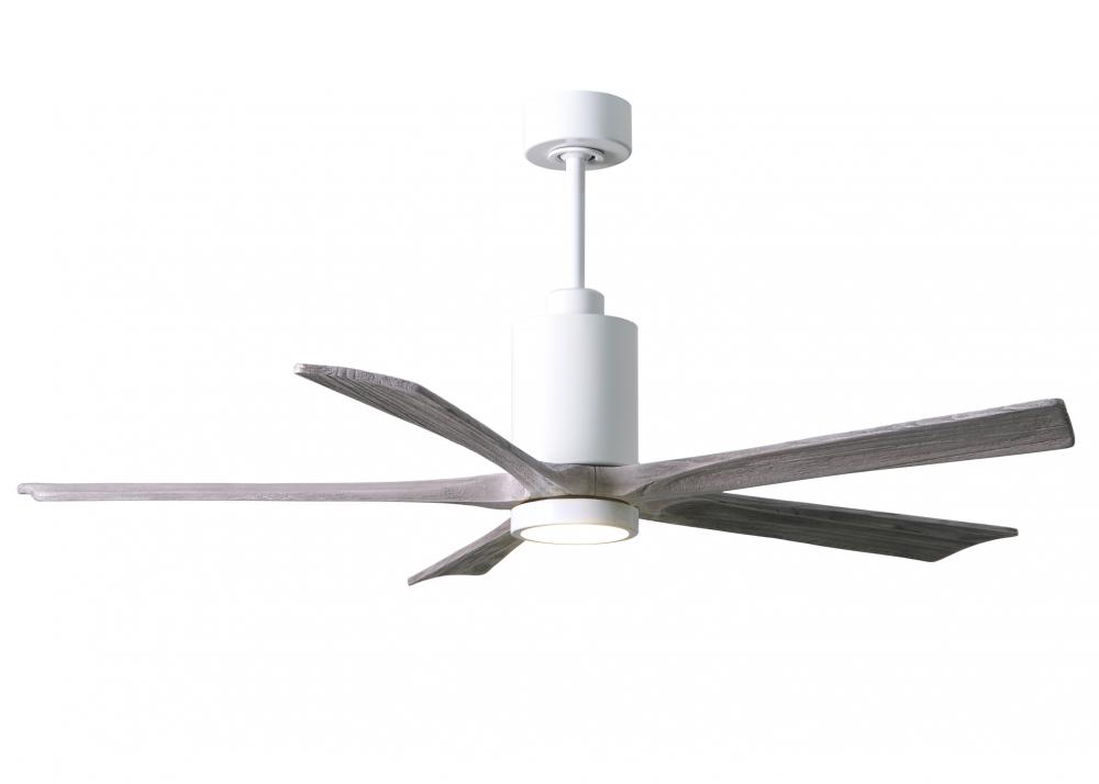 Patricia-5 five-blade ceiling fan in Gloss White finish with 60” solid barn wood tone blades and