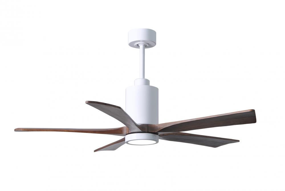 Patricia-5 five-blade ceiling fan in Gloss White finish with 52” solid walnut tone blades and di