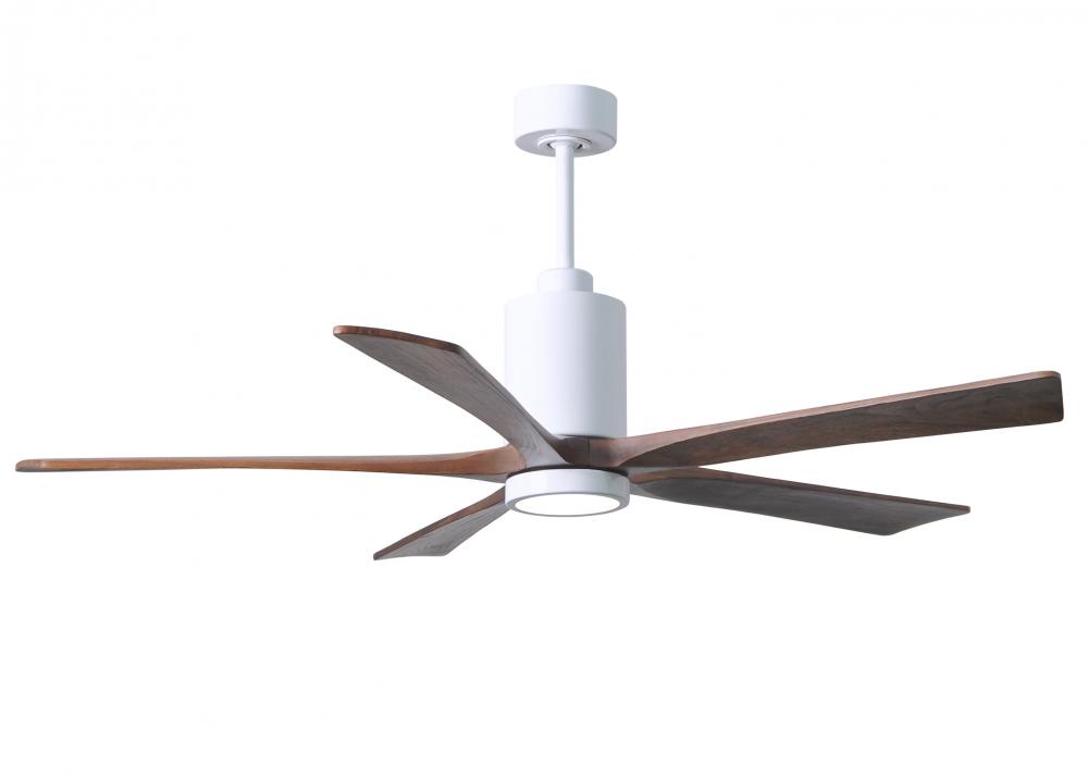 Patricia-5 five-blade ceiling fan in Gloss White finish with 60” solid walnut tone blades and di