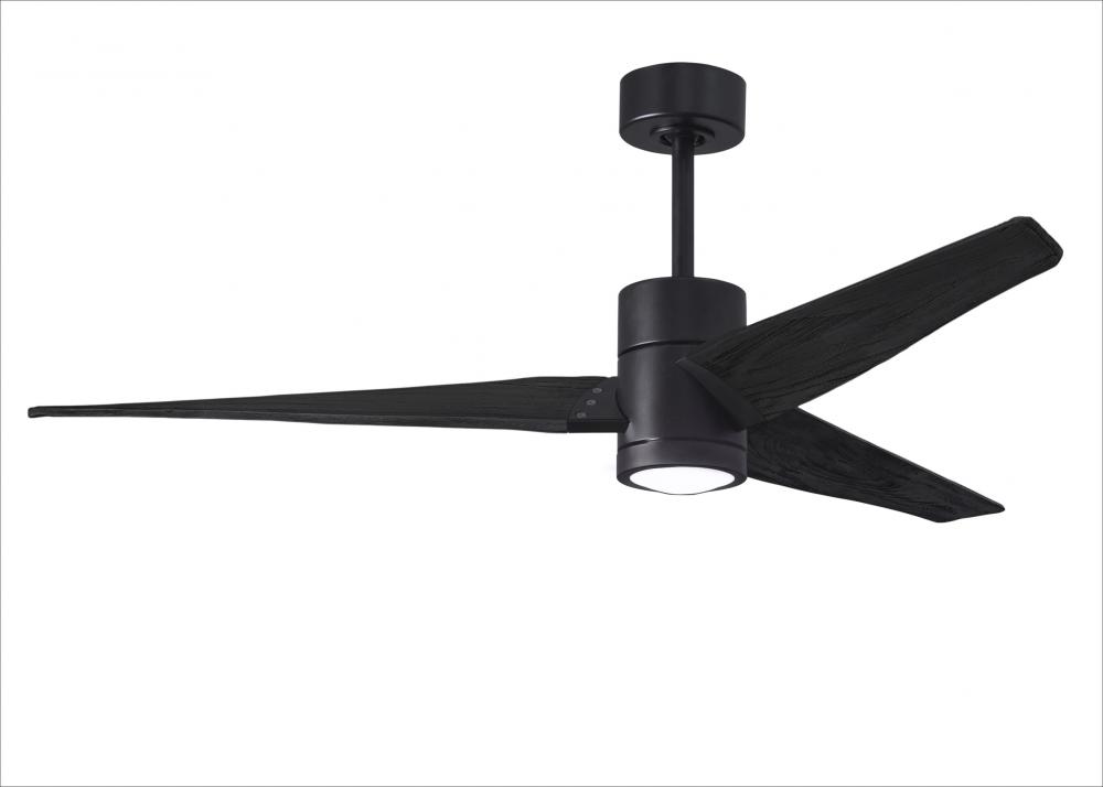 Super Janet three-blade ceiling fan in Matte Black finish with 60” solid matte blade wood blades