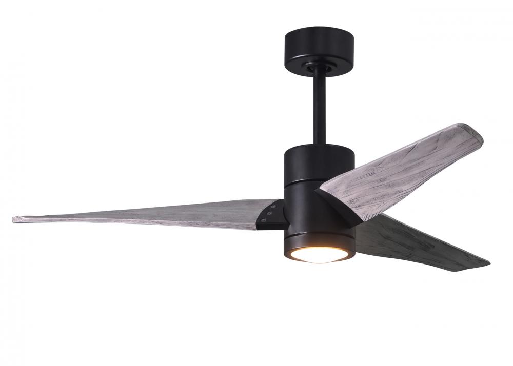 Super Janet three-blade ceiling fan in Matte Black finish with 52” solid barn wood tone blades a