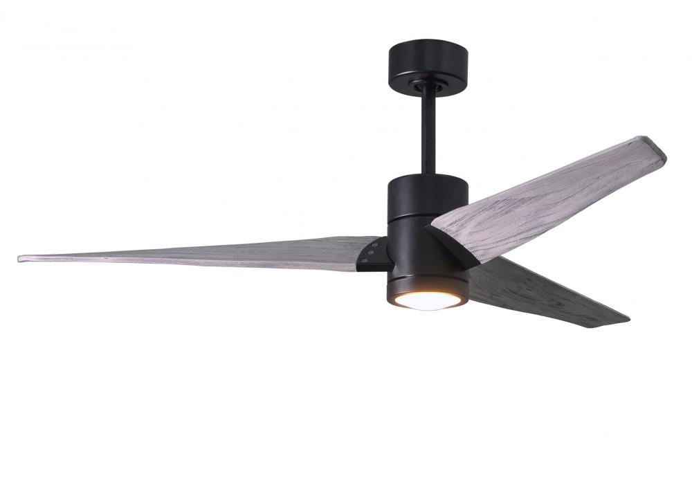 Super Janet three-blade ceiling fan in Matte Black finish with 60” solid barn wood tone blades a