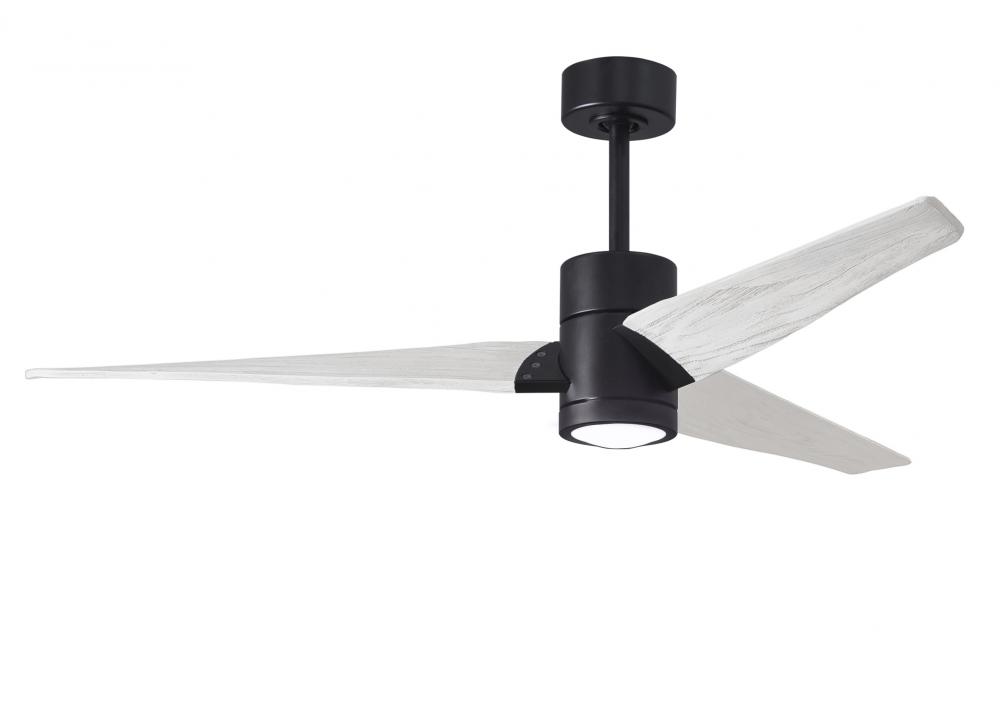 Super Janet three-blade ceiling fan in Matte Black finish with 60” solid matte white wood blades