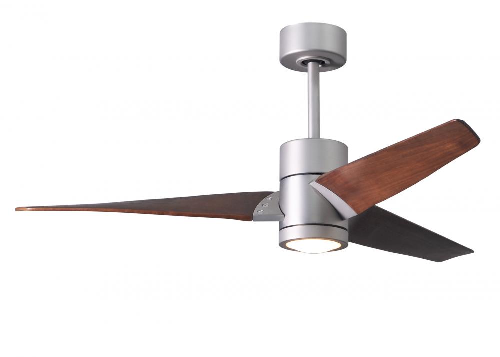 Super Janet three-blade ceiling fan in Brushed Nickel finish with 52” solid walnut tone blades a