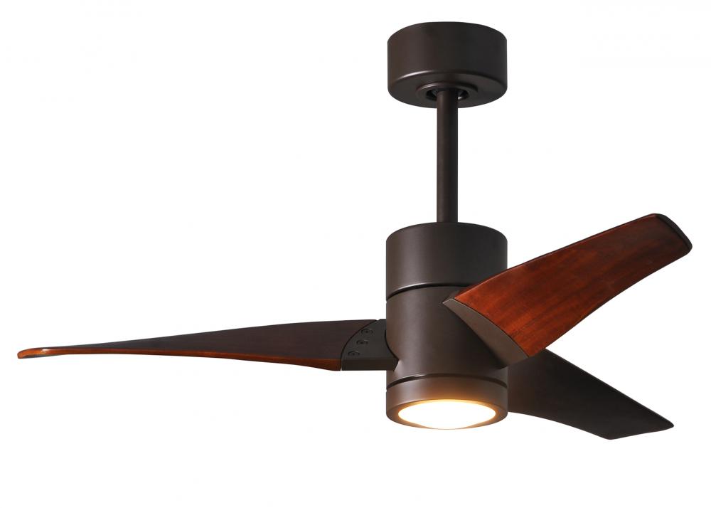 Super Janet three-blade ceiling fan in Textured Bronze finish with 42” solid walnut tone blades