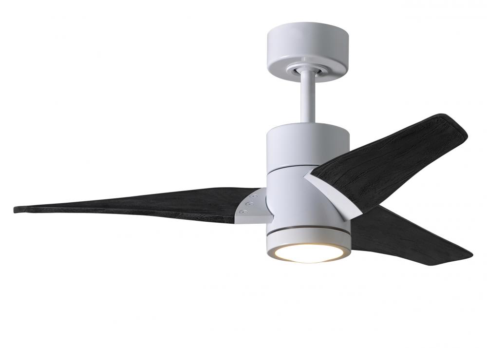 Super Janet three-blade ceiling fan in Gloss White finish with 42” solid matte blade wood blades