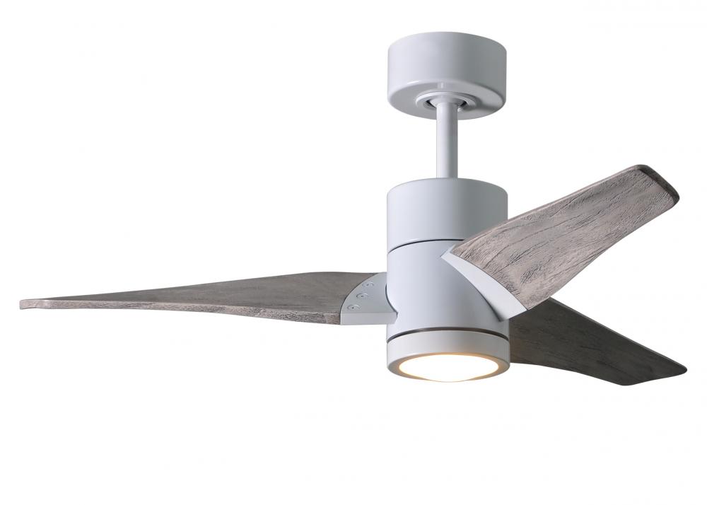 Super Janet three-blade ceiling fan in Gloss White finish with 42” solid barn wood tone blades a