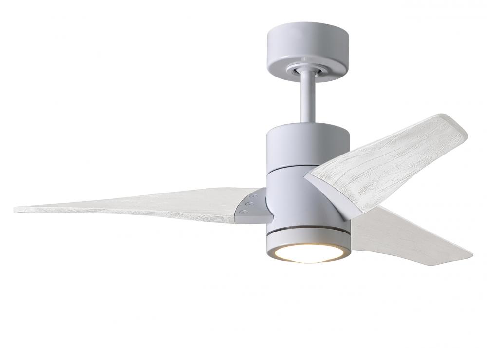 Super Janet three-blade ceiling fan in Gloss White finish with 42” solid matte white wood blades