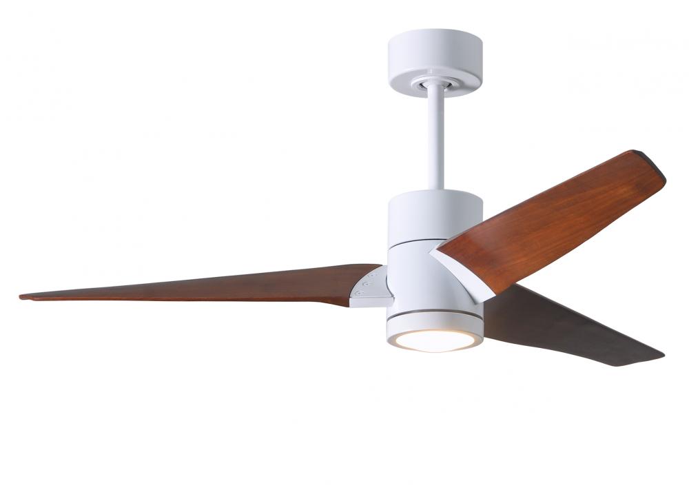 Super Janet three-blade ceiling fan in Gloss White finish with 52” solid walnut tone blades and